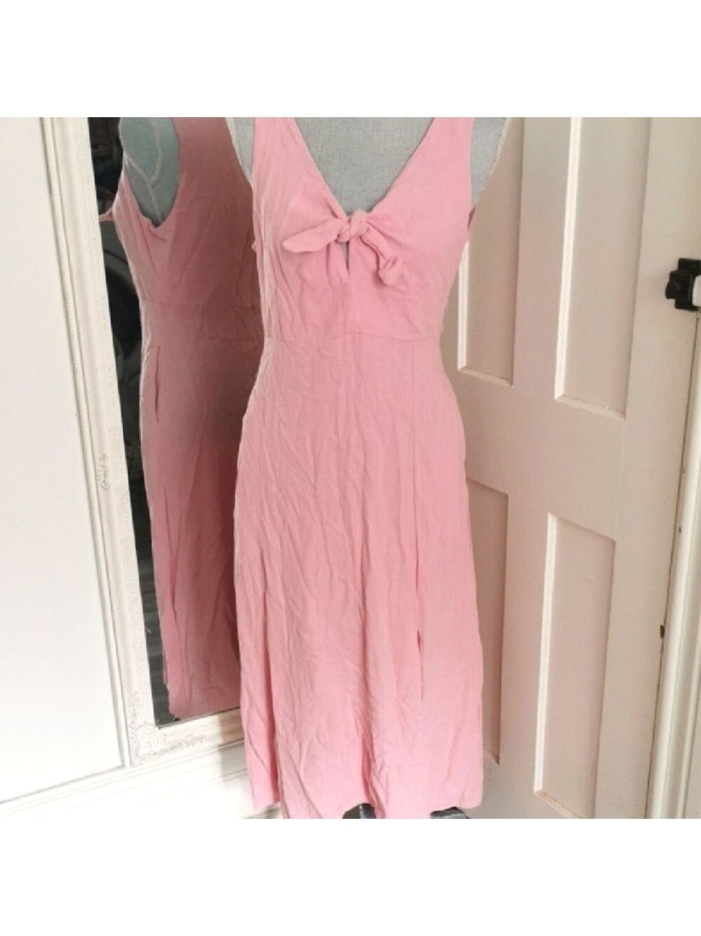 Petal pink sleeveless bunny tie slip midi dress. Beachy, boho.  Size Medium